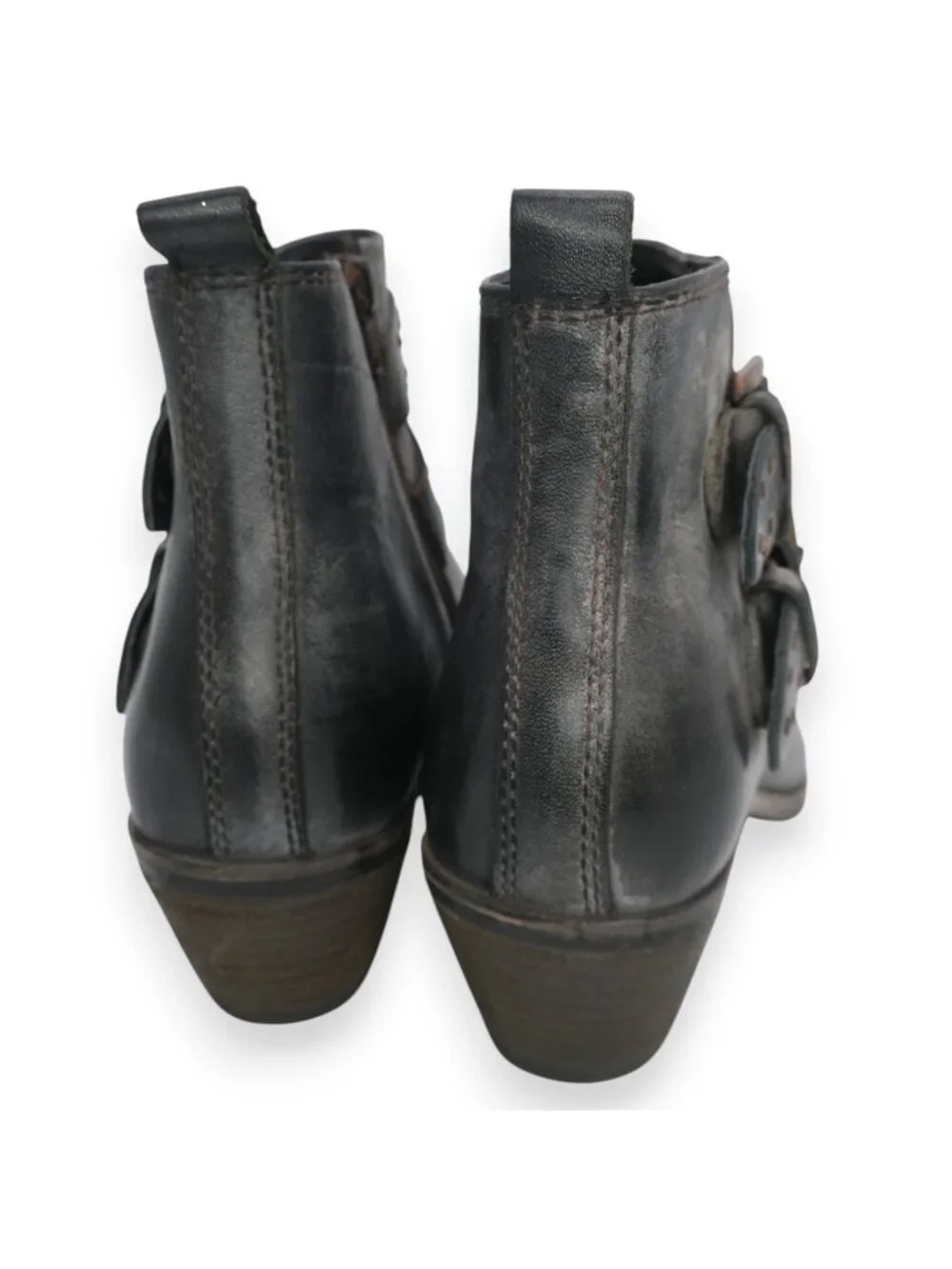 Roan by Bed Stu Ville Short Ankle Boot Black Gray Western Bootie Buckles 9M
